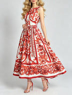 Women's Floral Sleeveless Bow-Tie Dress