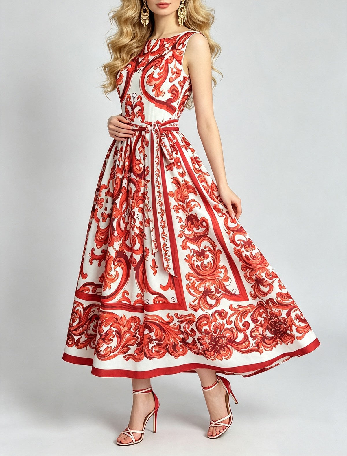 Women's Floral Sleeveless Bow-Tie Dress