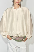 Women's Pleated Stand-Collar Bomber Jacket