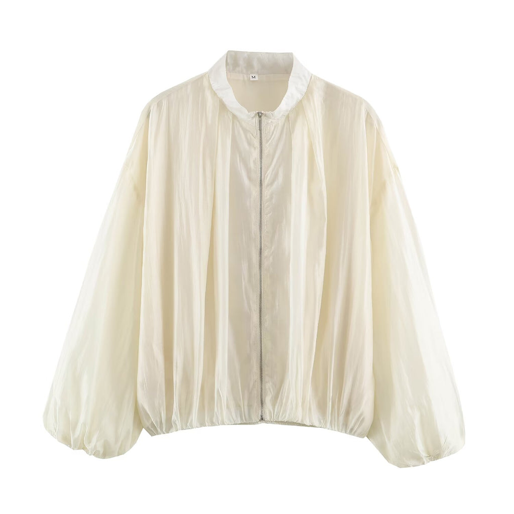 Women's Pleated Stand-Collar Bomber Jacket