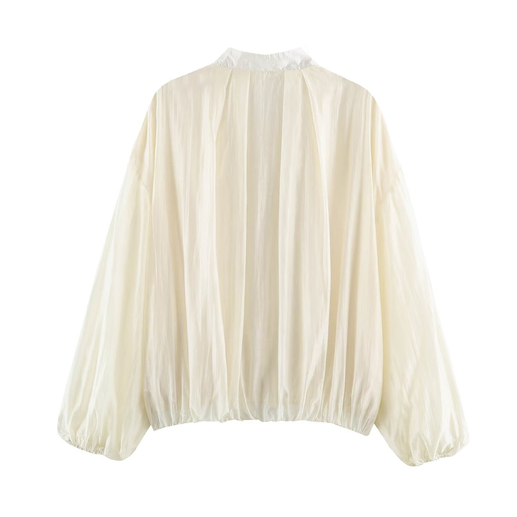 Women's Pleated Stand-Collar Bomber Jacket