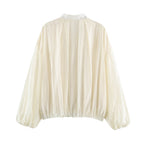 Women's Pleated Stand-Collar Bomber Jacket