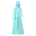 Women's Backless Satin Halter Jumpsuit