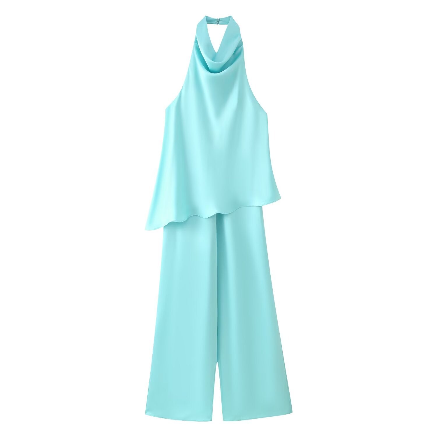 Women's Backless Satin Halter Jumpsuit