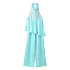 Women's Backless Satin Halter Jumpsuit