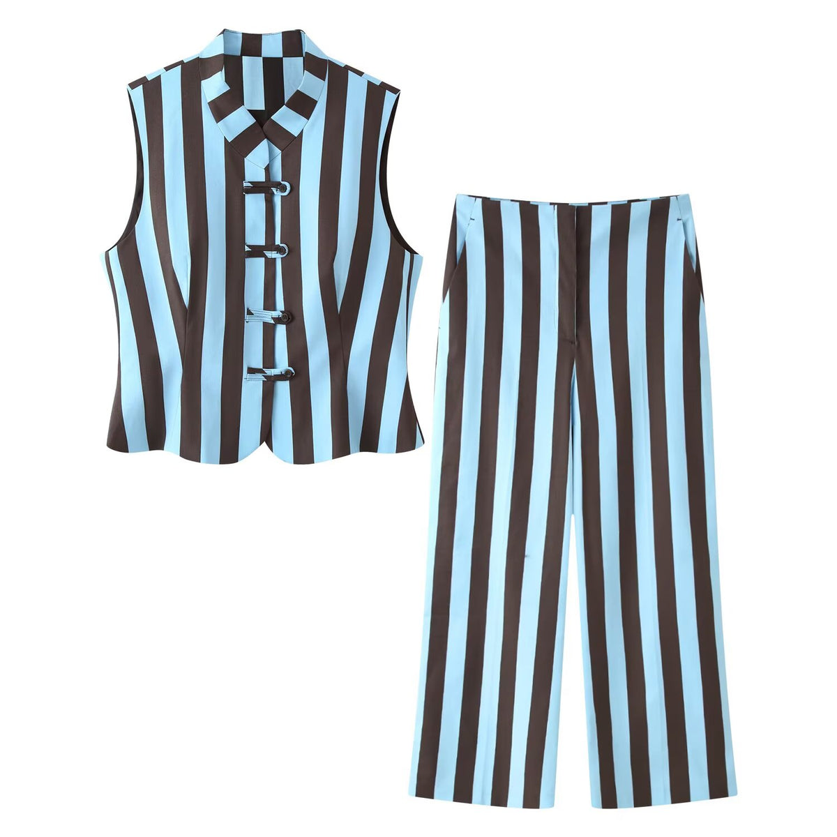 Women's Striped Vest And Straight-Leg Pants Set