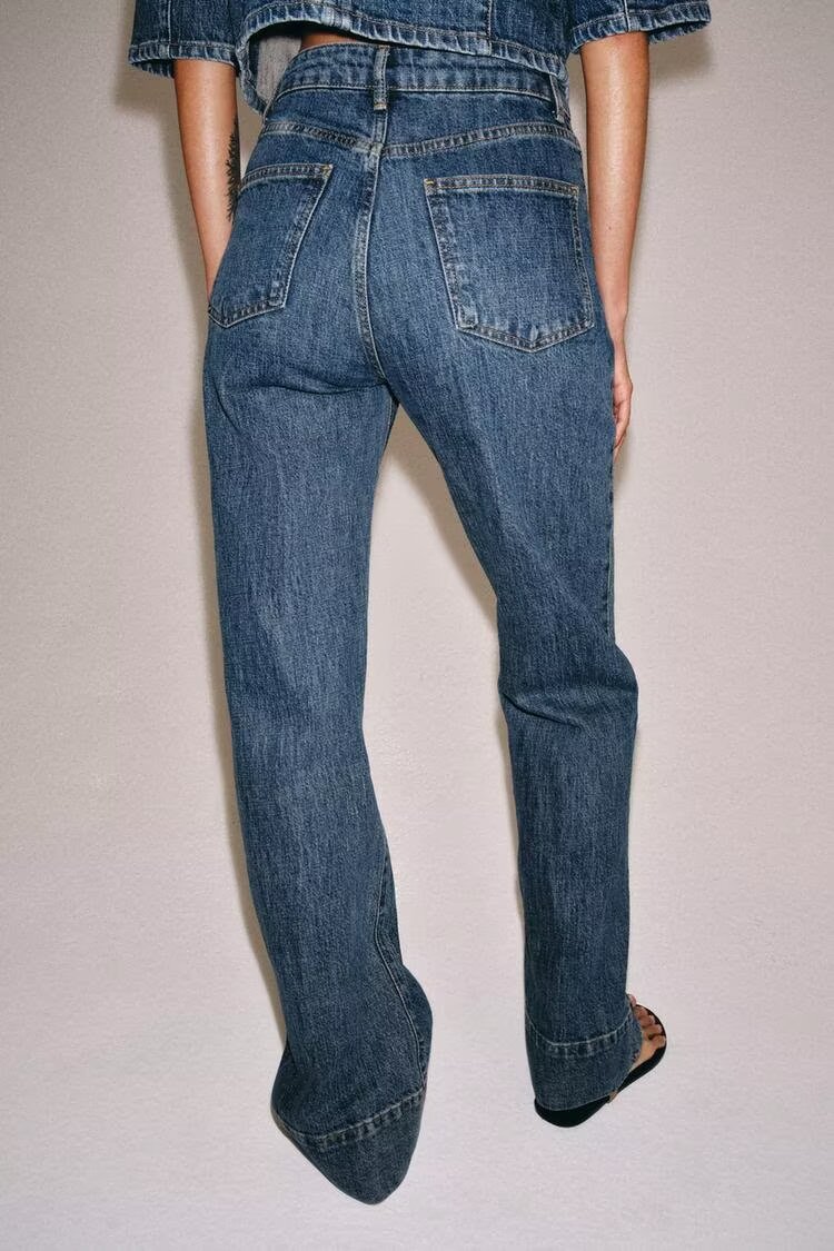 Women's Denim Blazer And Flared Jeans Set
