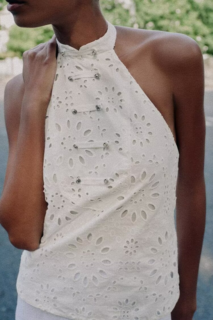 Women's Backless Embroidered Halter Dress