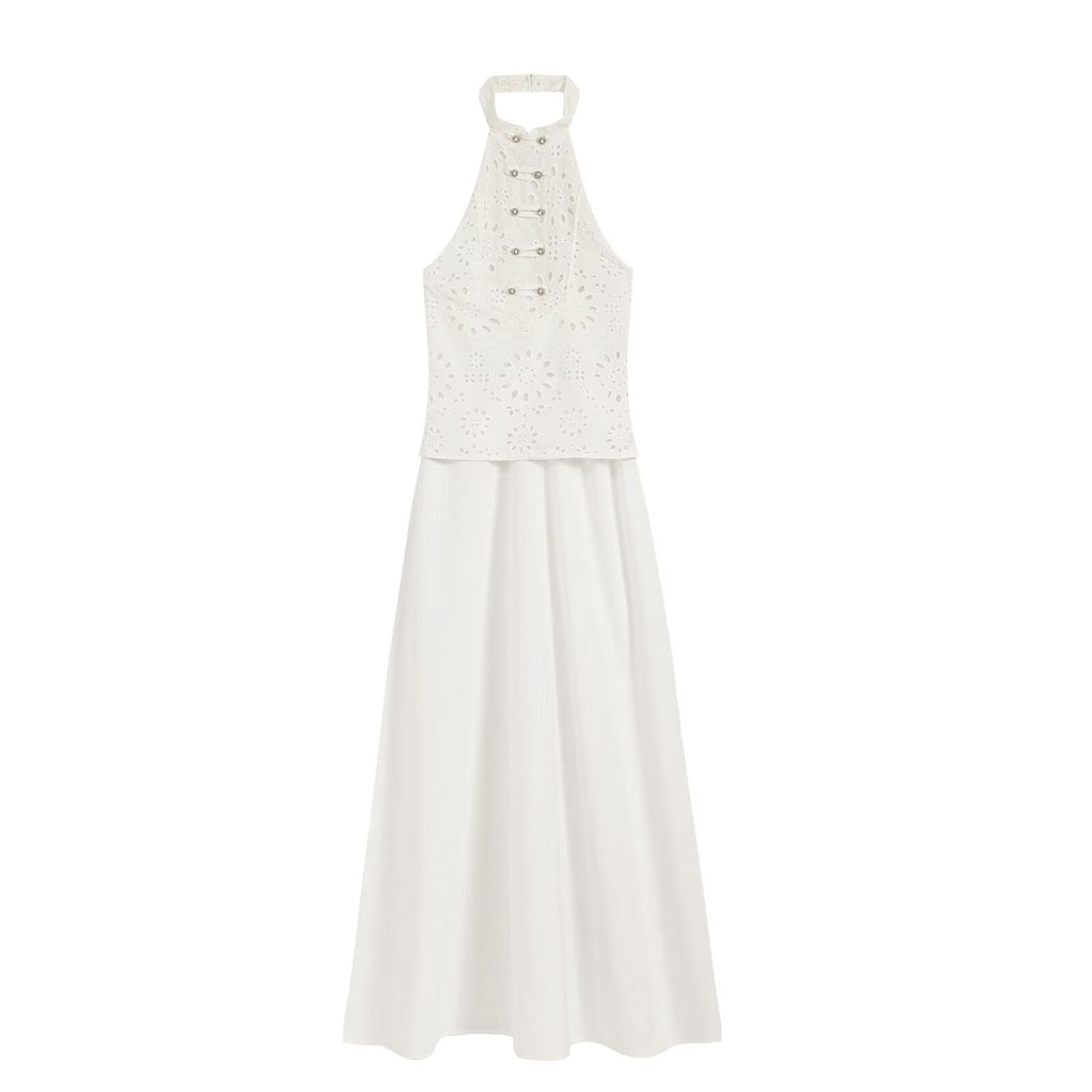 Women's Backless Embroidered Halter Dress