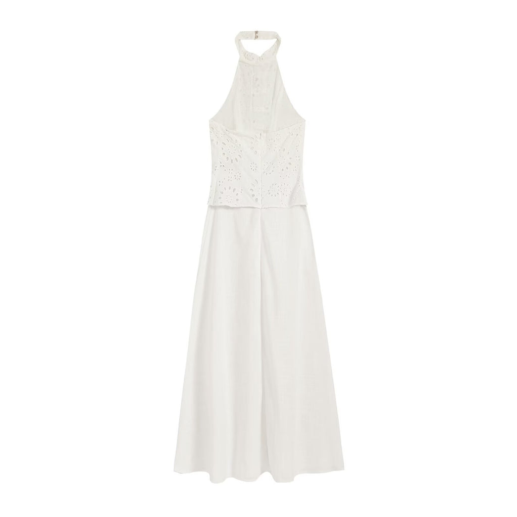Women's Backless Embroidered Halter Dress
