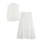 Women's Embroidered Rhinestone Top And Midi Skirt Set