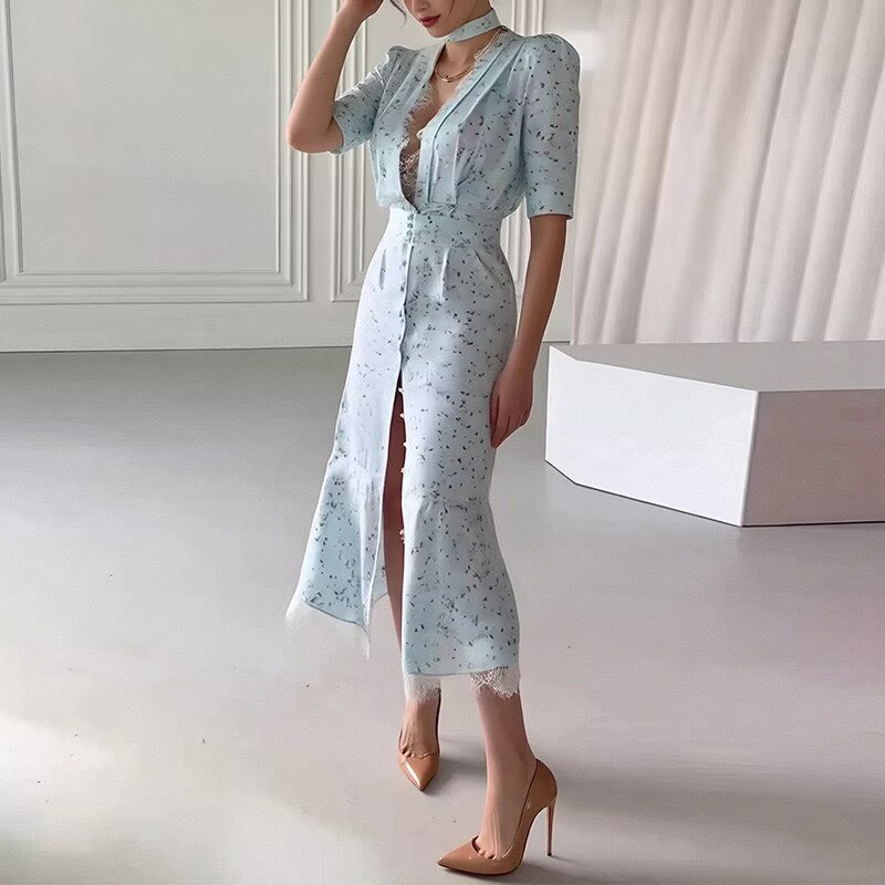 Women's Floral V-Neck Fit-And-Flare Dress