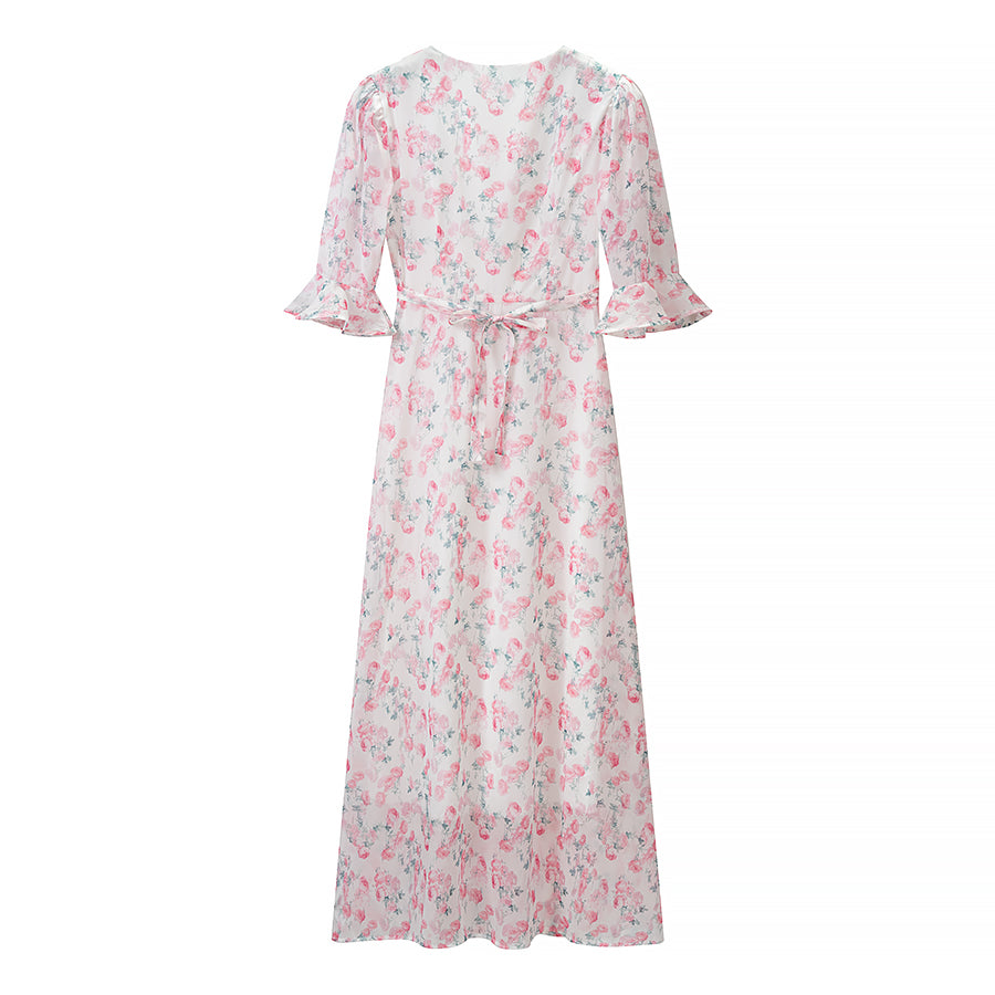 Women's Lace-Trim V-Neck Printed Dress
