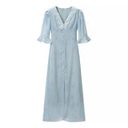 Women's Lace-Trim V-Neck Printed Dress