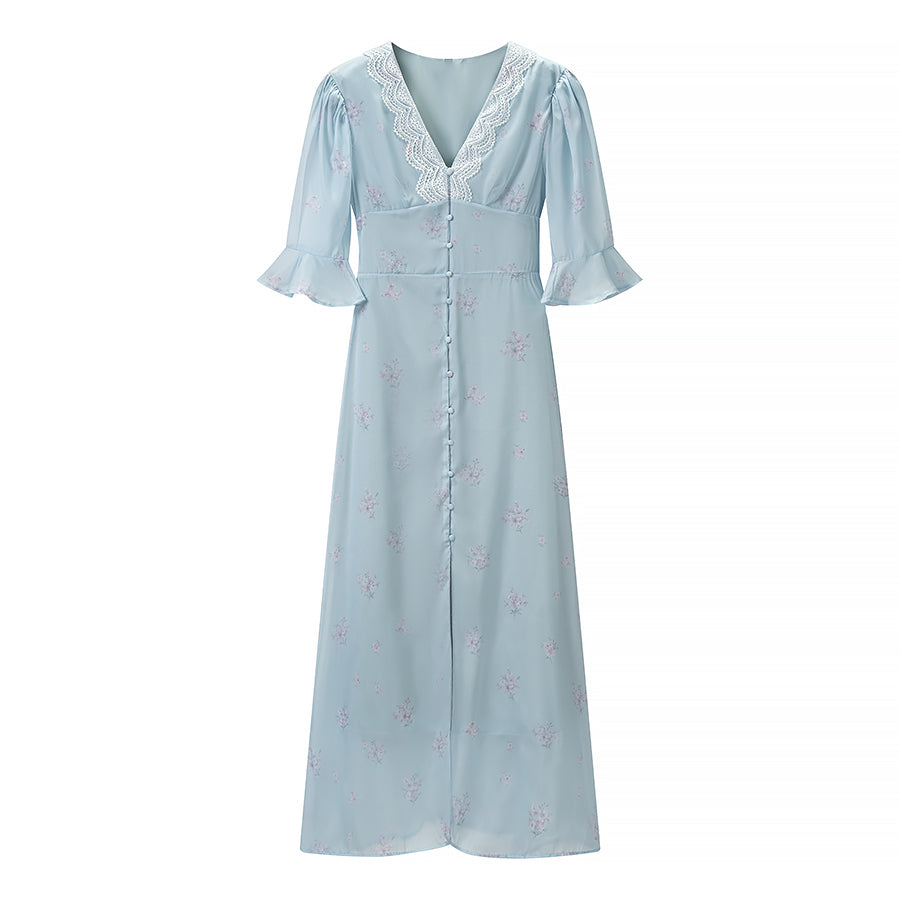 Women's Lace-Trim V-Neck Printed Dress