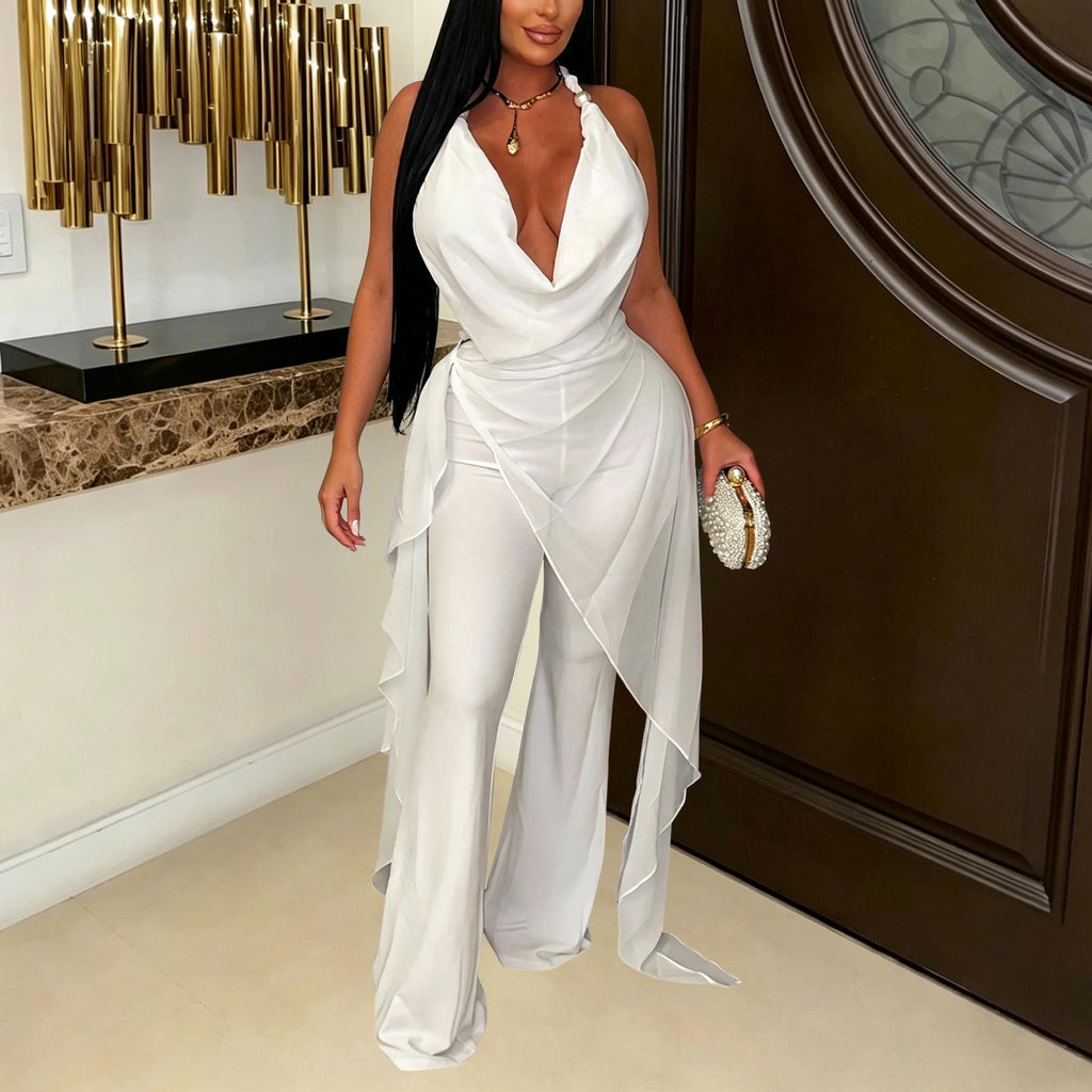 Women's Halter Top And Wide-Leg Pants Set
