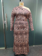 Women's Plus-Size Leopard Print One-Shoulder Maxi Dress