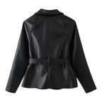 Belted Faux Leather Long Coat