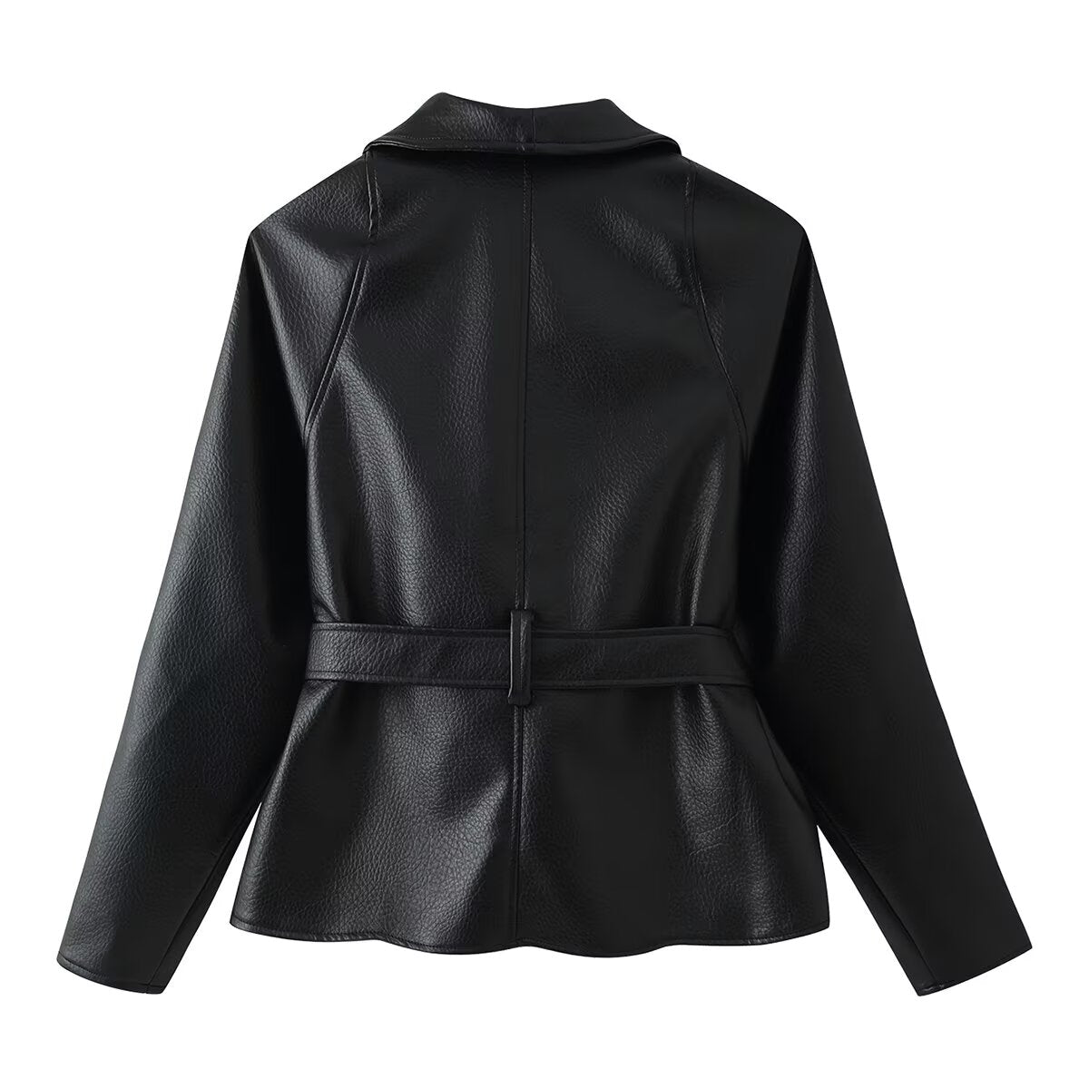 Belted Faux Leather Long Coat