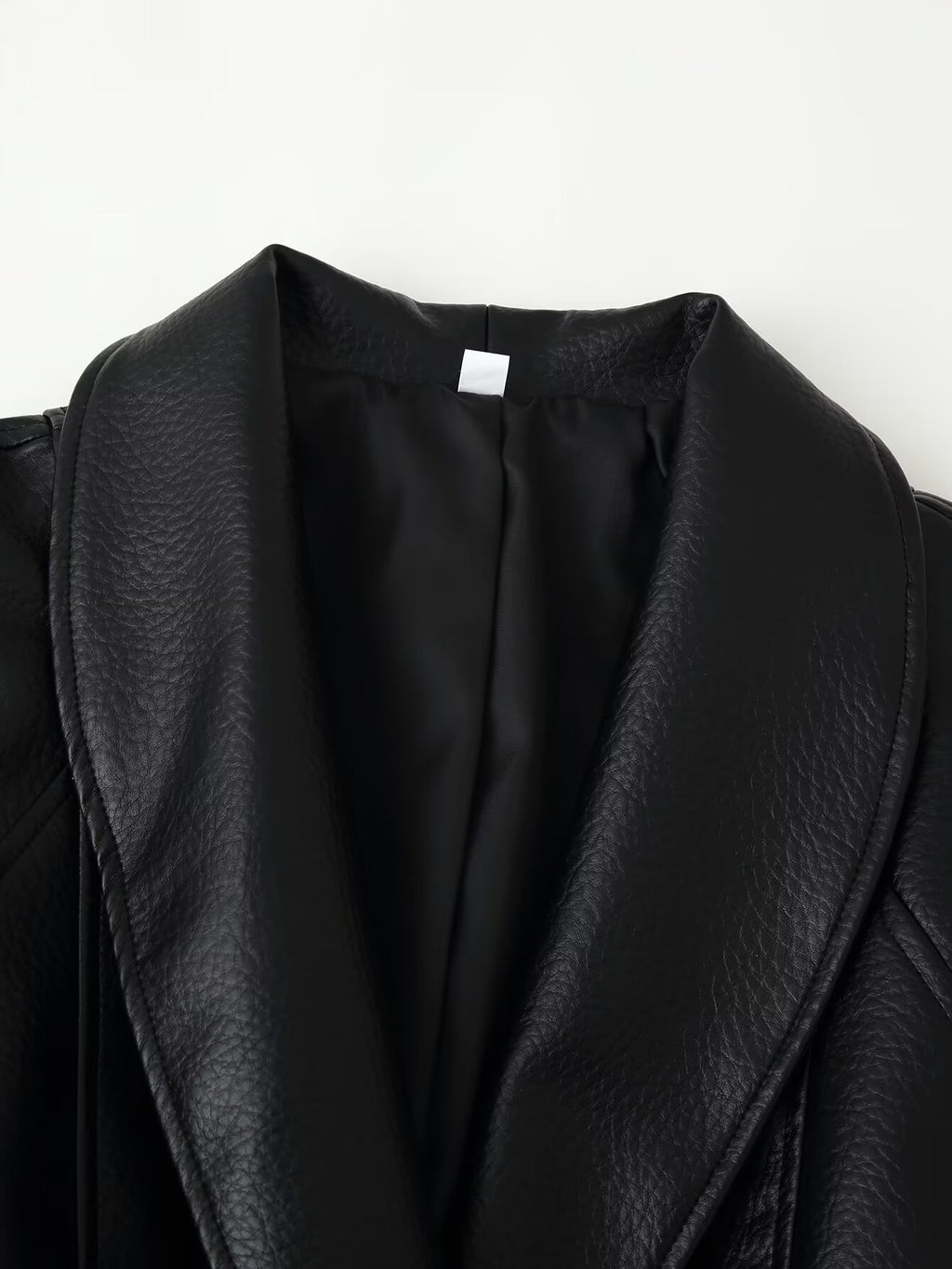 Belted Faux Leather Long Coat