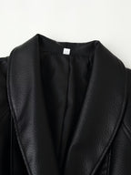 Belted Faux Leather Long Coat