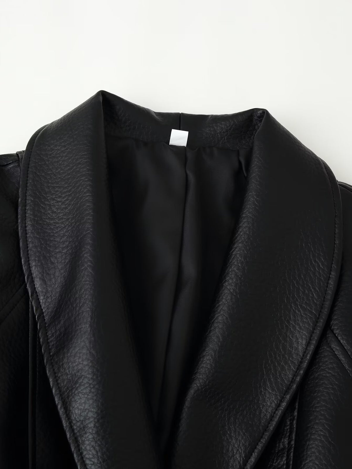 Belted Faux Leather Long Coat