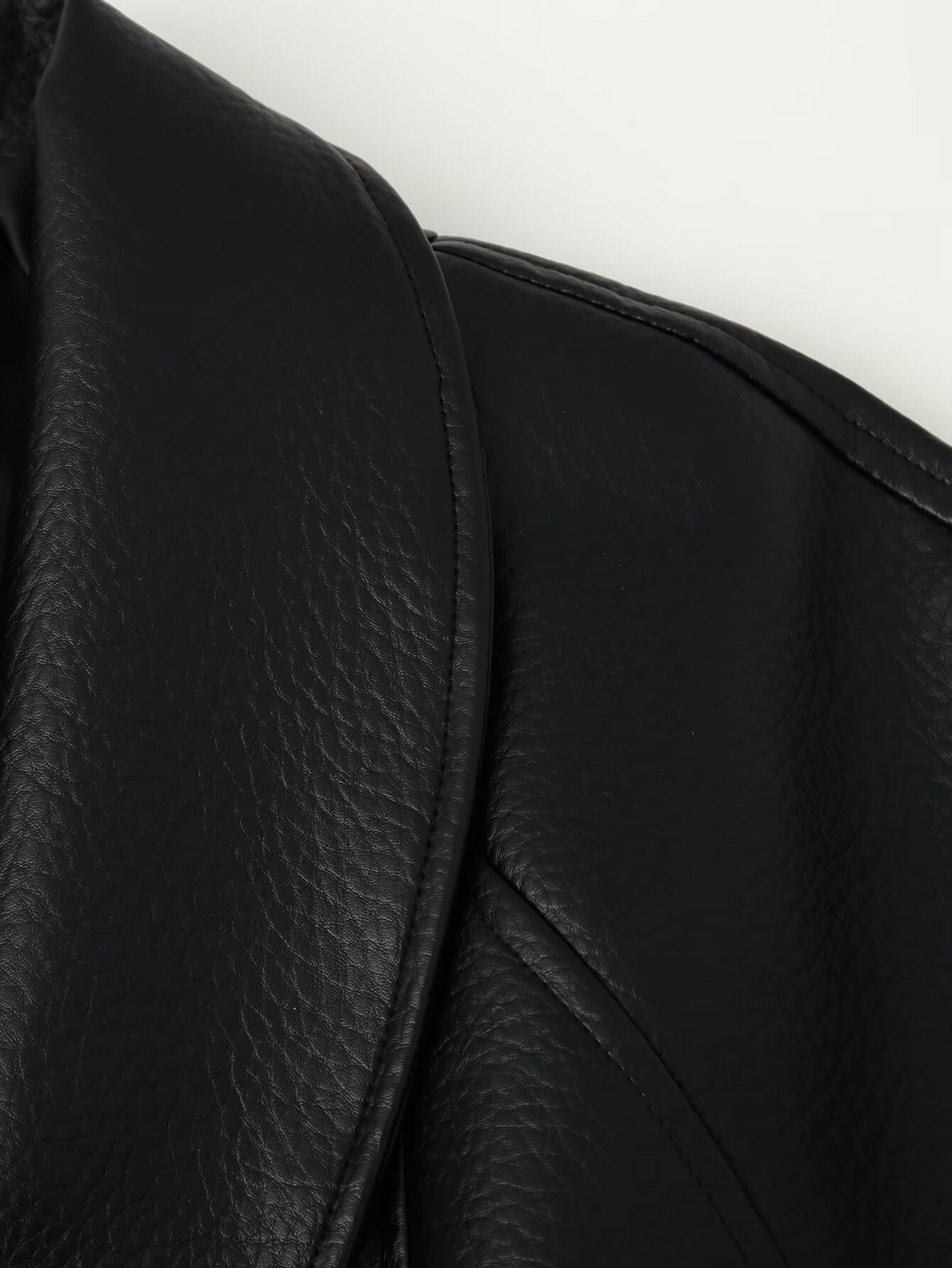Belted Faux Leather Long Coat