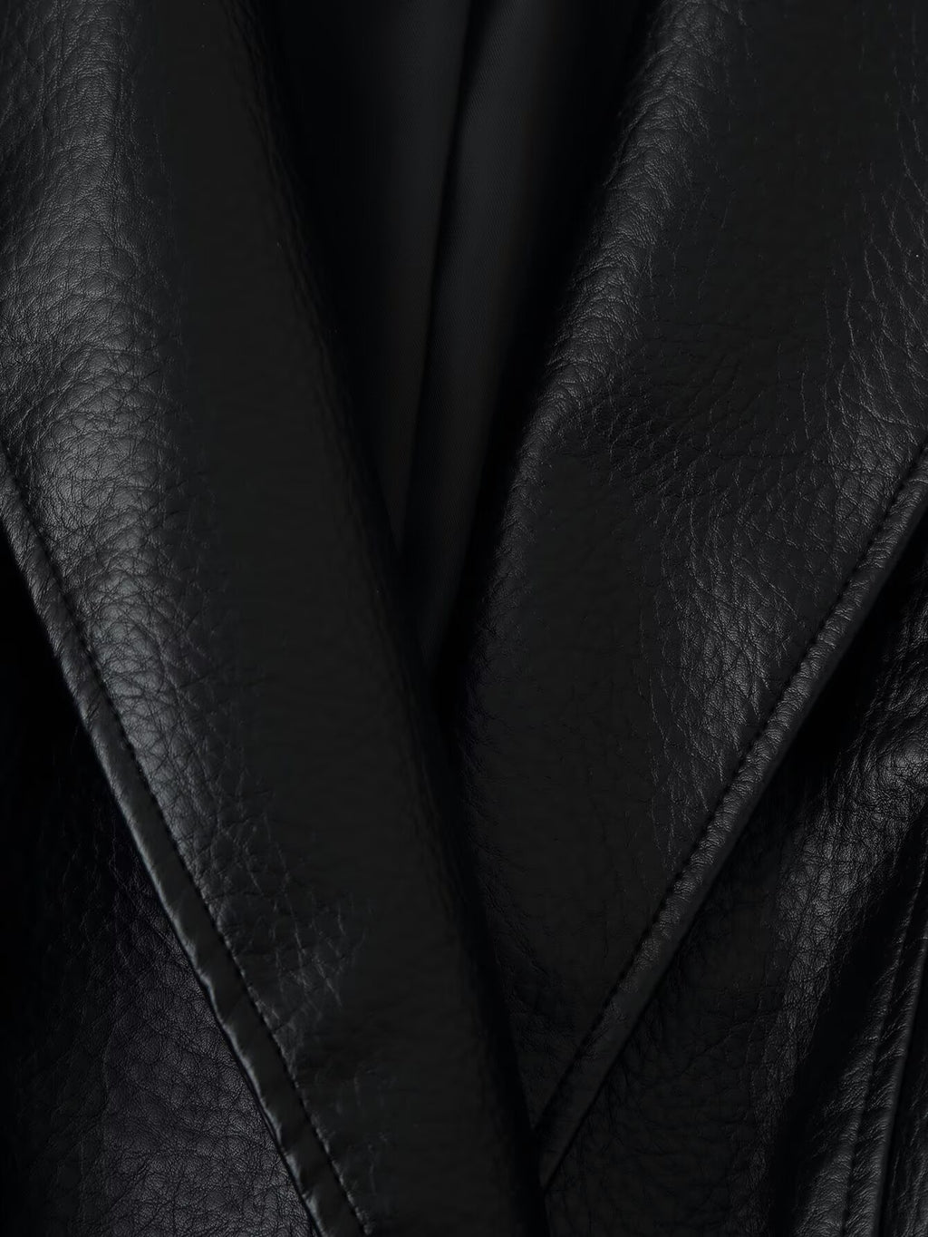 Belted Faux Leather Long Coat