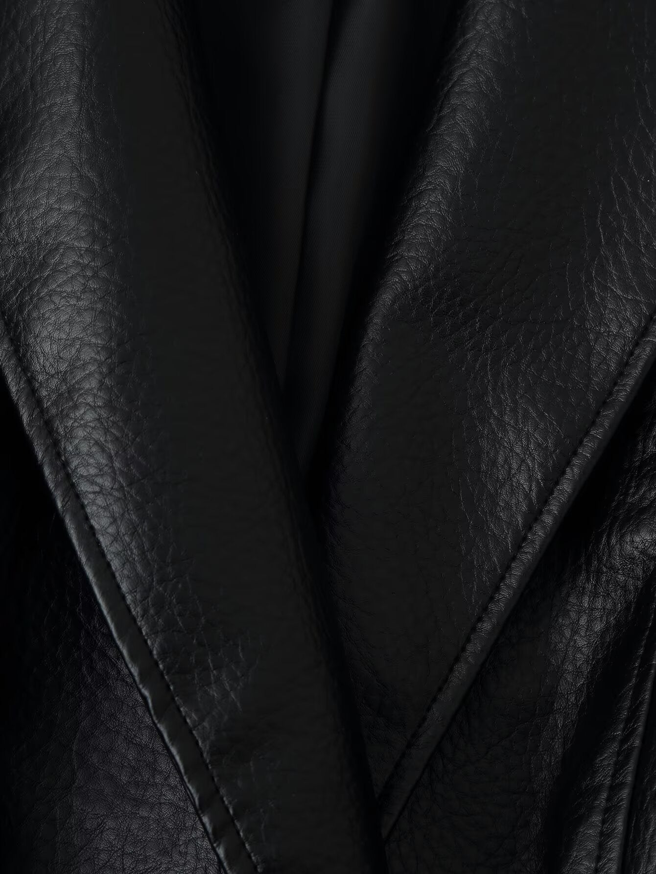 Belted Faux Leather Long Coat