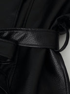 Belted Faux Leather Long Coat