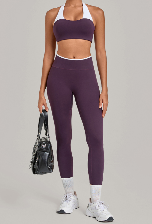Contrast-Color Halter Yoga Two-Piece Set