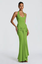 Ribbon-Detail Halter Maxi Dress