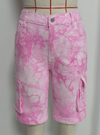 Pink Tie-Dye Denim Bermuda Shorts