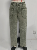 Women's Army Green High-Waist Straight-Leg Jeans