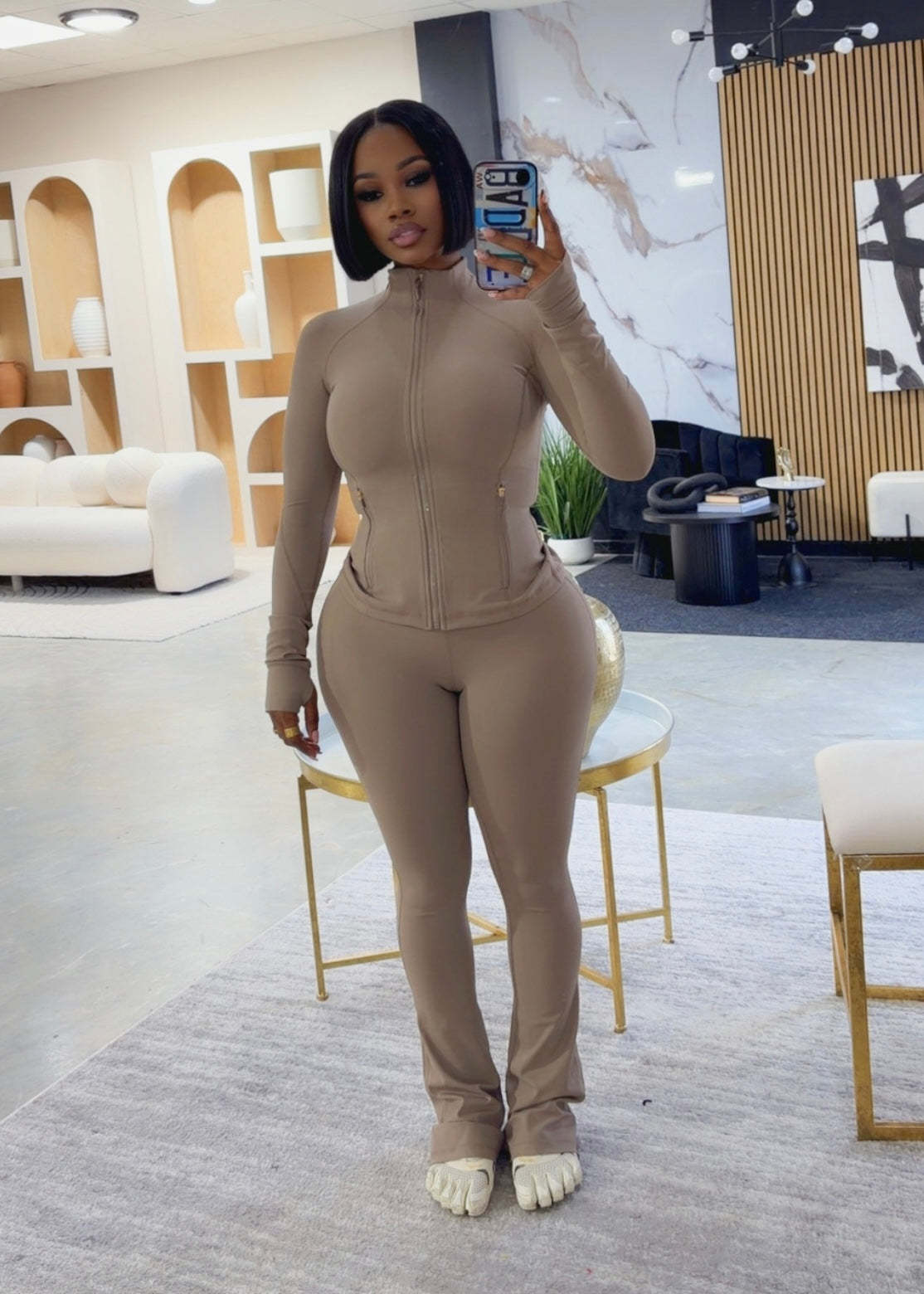 Slim-Fit Long-Sleeve Flare Pants Set