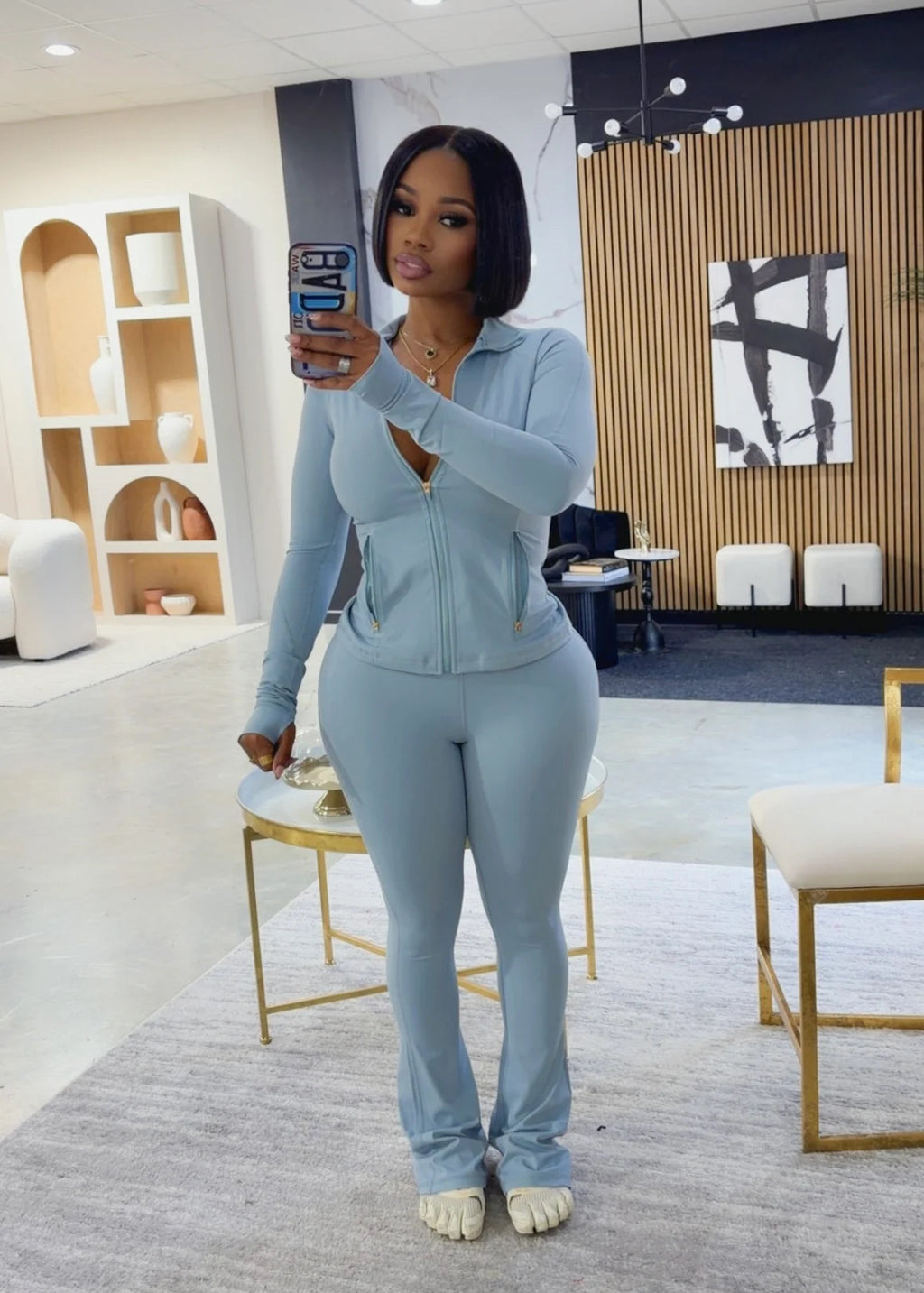 Slim-Fit Long-Sleeve Flare Pants Set