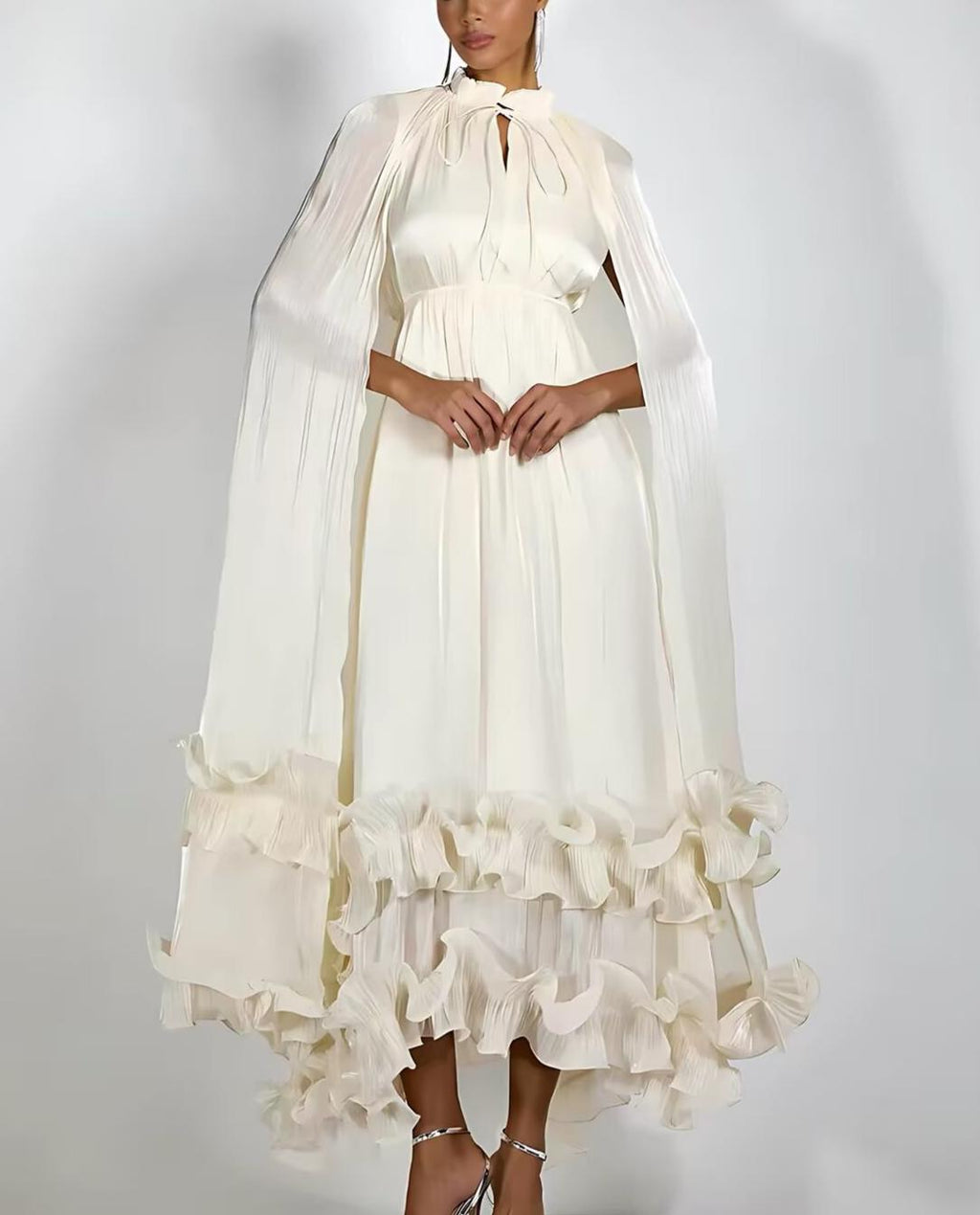 White Ruffle-Trim Maxi Dress