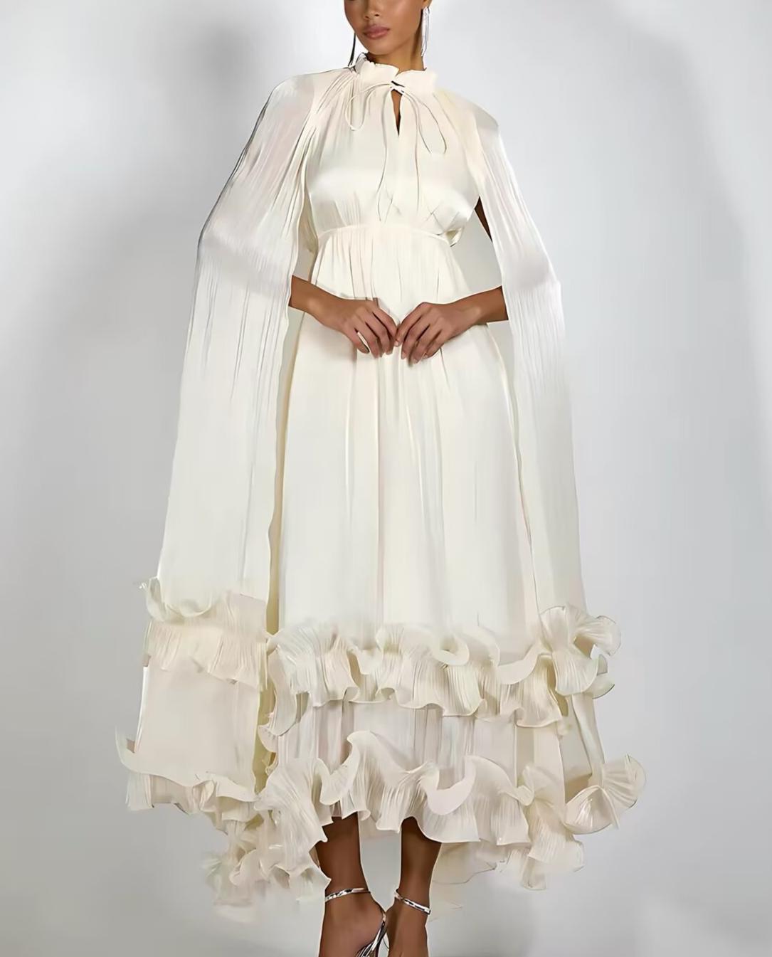 White Ruffle-Trim Maxi Dress