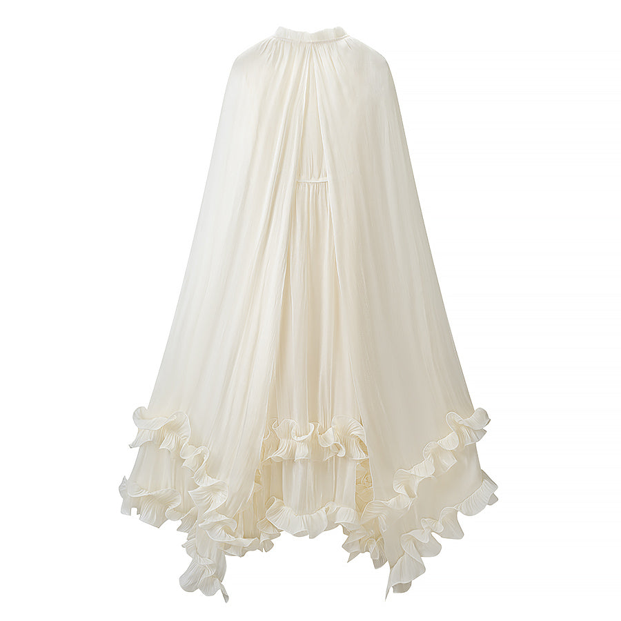 White Ruffle-Trim Maxi Dress