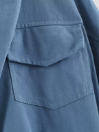 Women's Collared Slant Opening Long Sleeves Cropped Denim Top Denim Color Matching High Waist Wooden Ear Shorts Sets