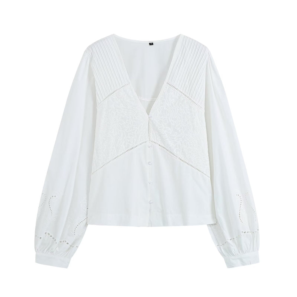 Women's French Vintage Embroidered Poplin Shirt