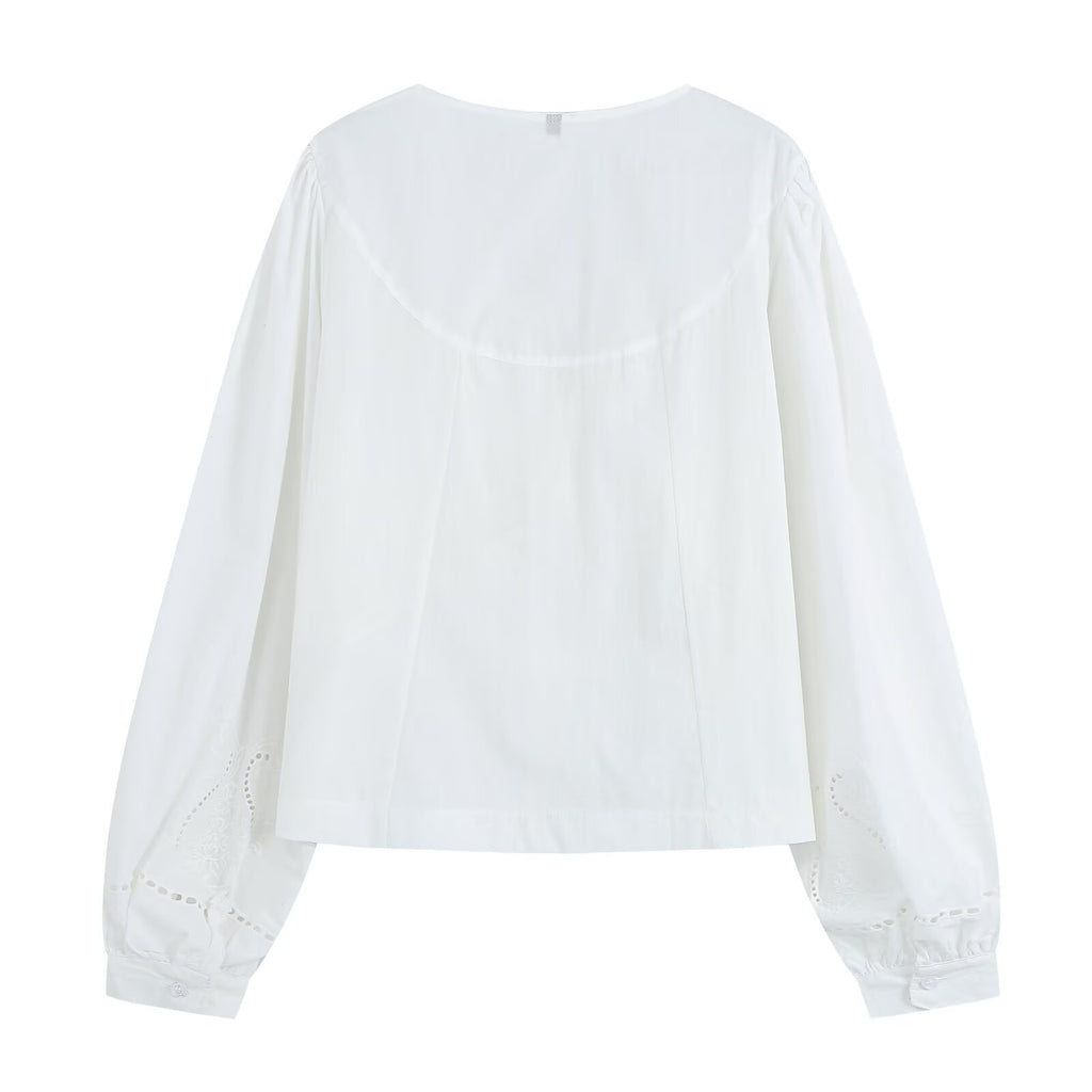 Women's French Vintage Embroidered Poplin Shirt