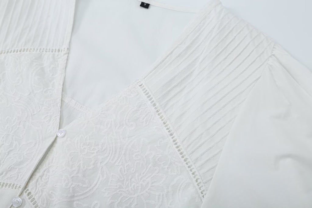 Women's French Vintage Embroidered Poplin Shirt