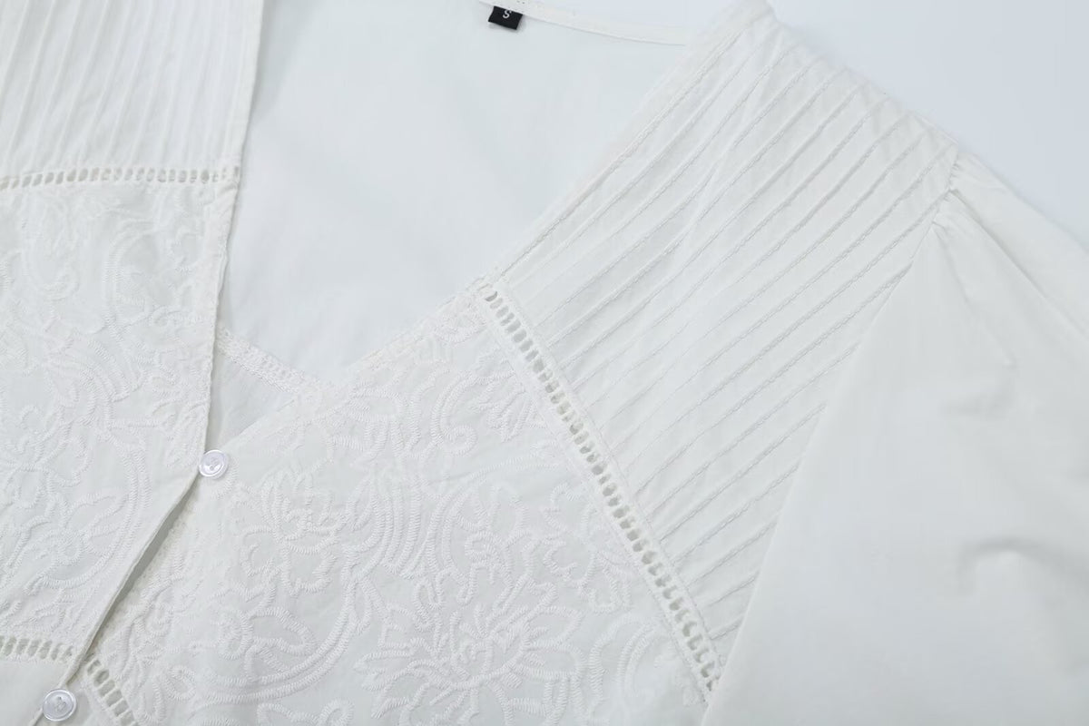 Women's French Vintage Embroidered Poplin Shirt