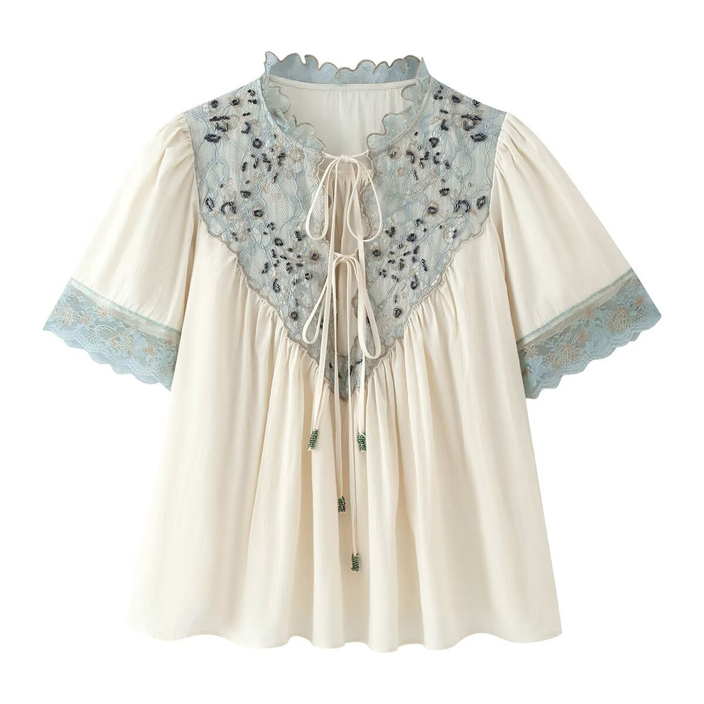Women's Tied Lace-Detail Poplin Shirt