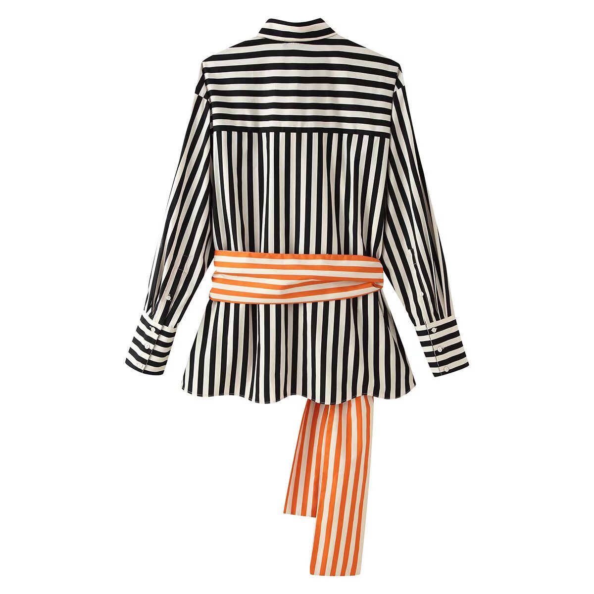 Belted Striped Collared Shirt