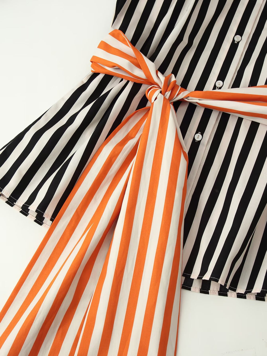 Belted Striped Collared Shirt