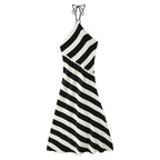 Women's Striped Halter Backless Midi Dress