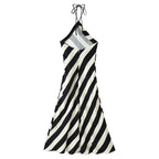 Women's Striped Halter Backless Midi Dress