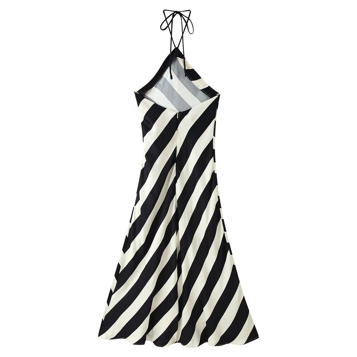 Women's Striped Halter Backless Midi Dress